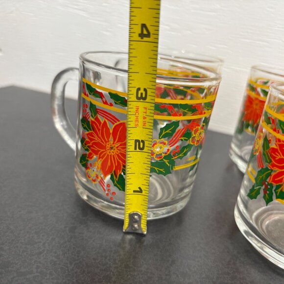 Vintage KIG Indonesia Christmas Poinsettia Glass Coffee Cups Set of 4 - 8 oz - Picture 11 of 13